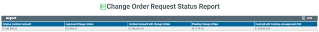 Screenshot - Change Order Status Report