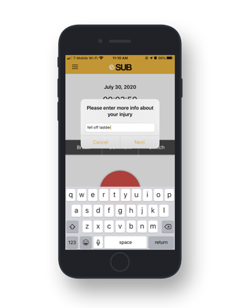 Entering of injury details on smartphone