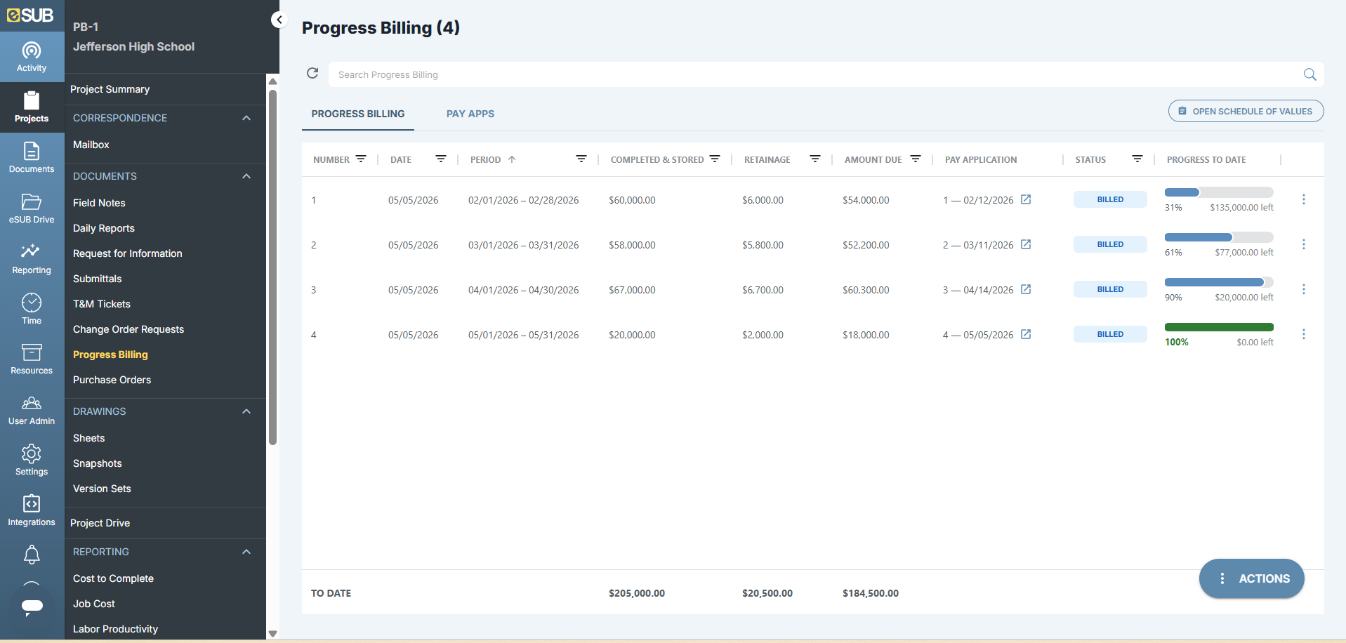 Progress billing
