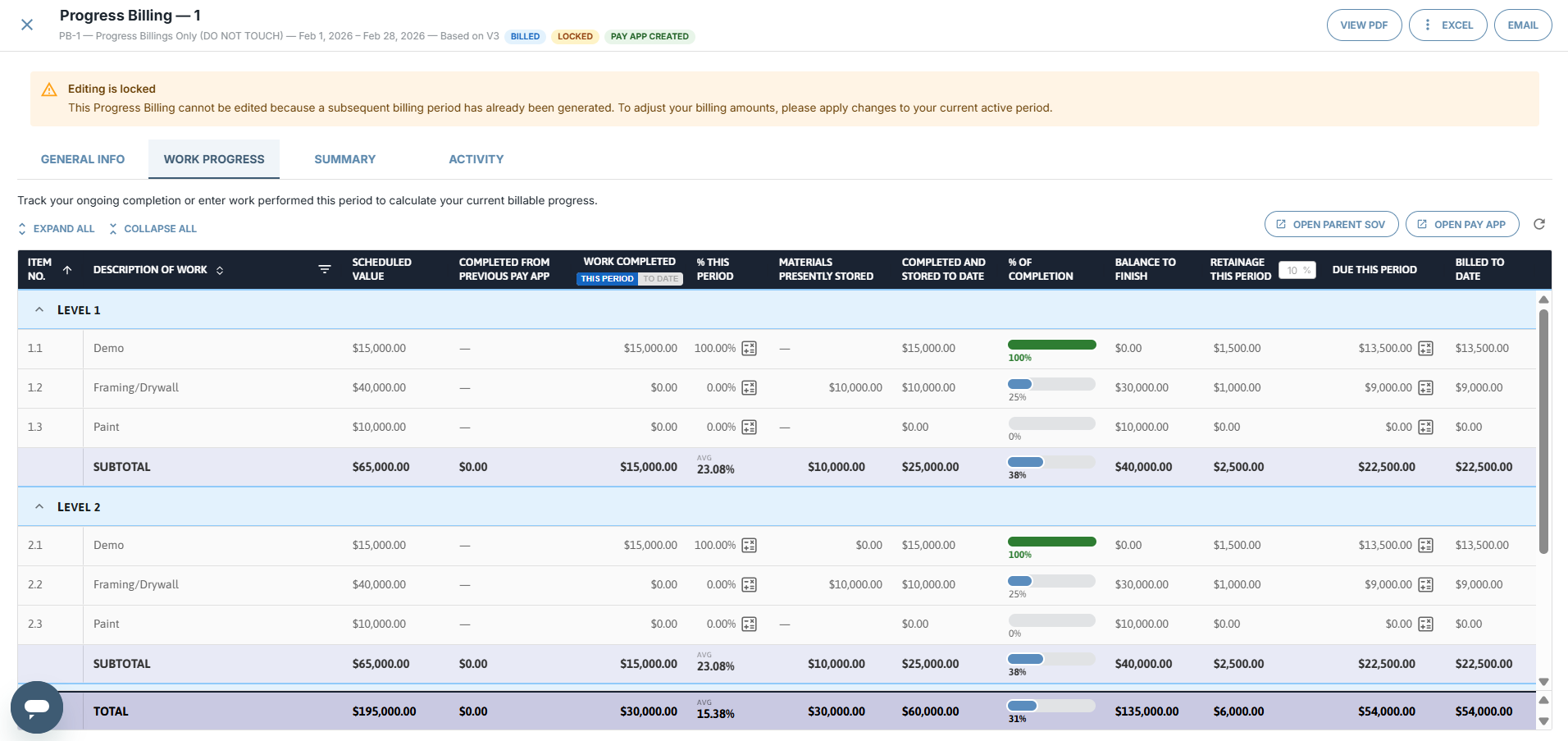 Progress billing 2
