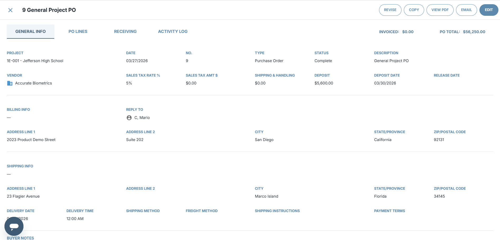 Purchase Order Edit Web