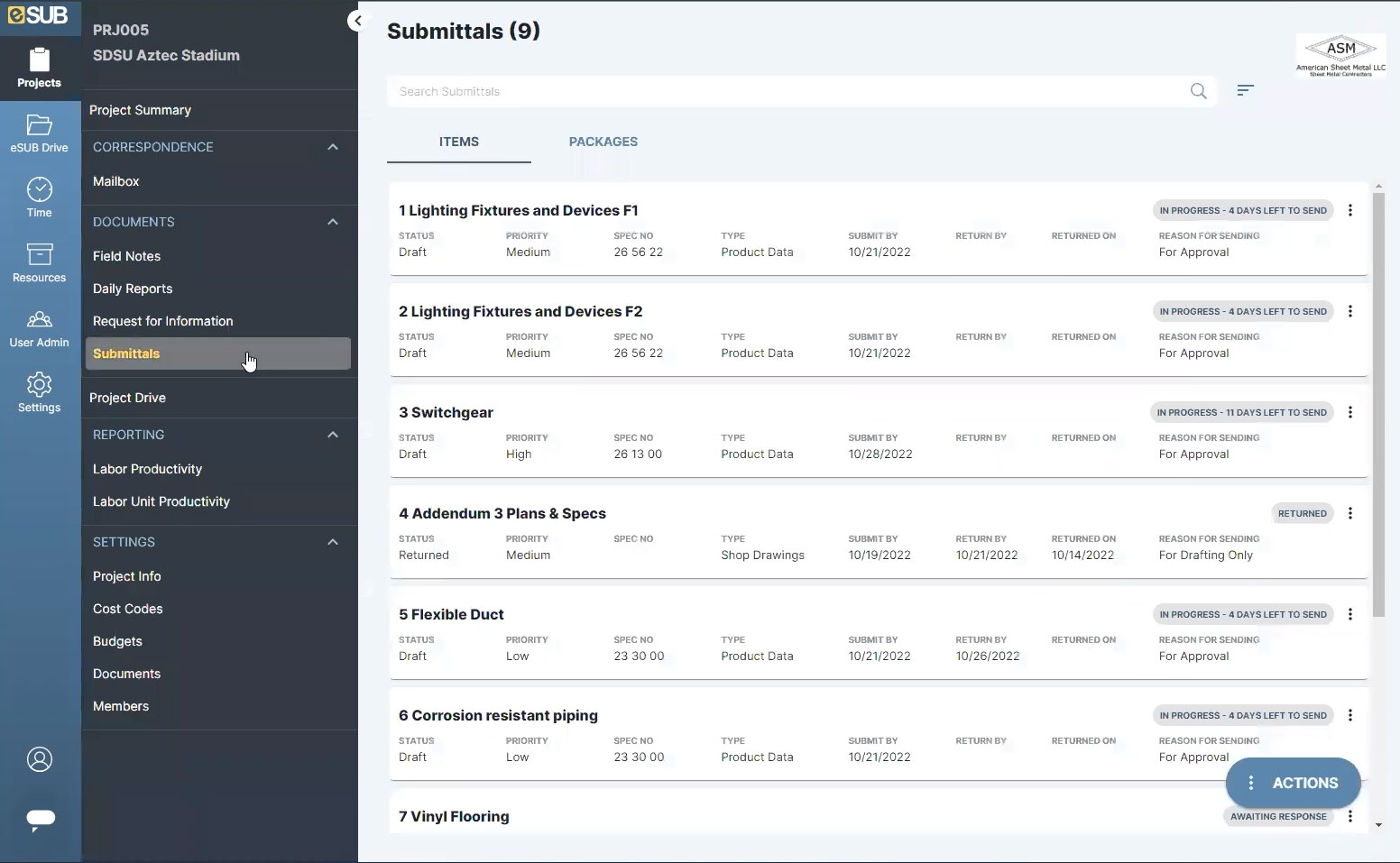 Construction Submittal Software For Subcontractors ESUB