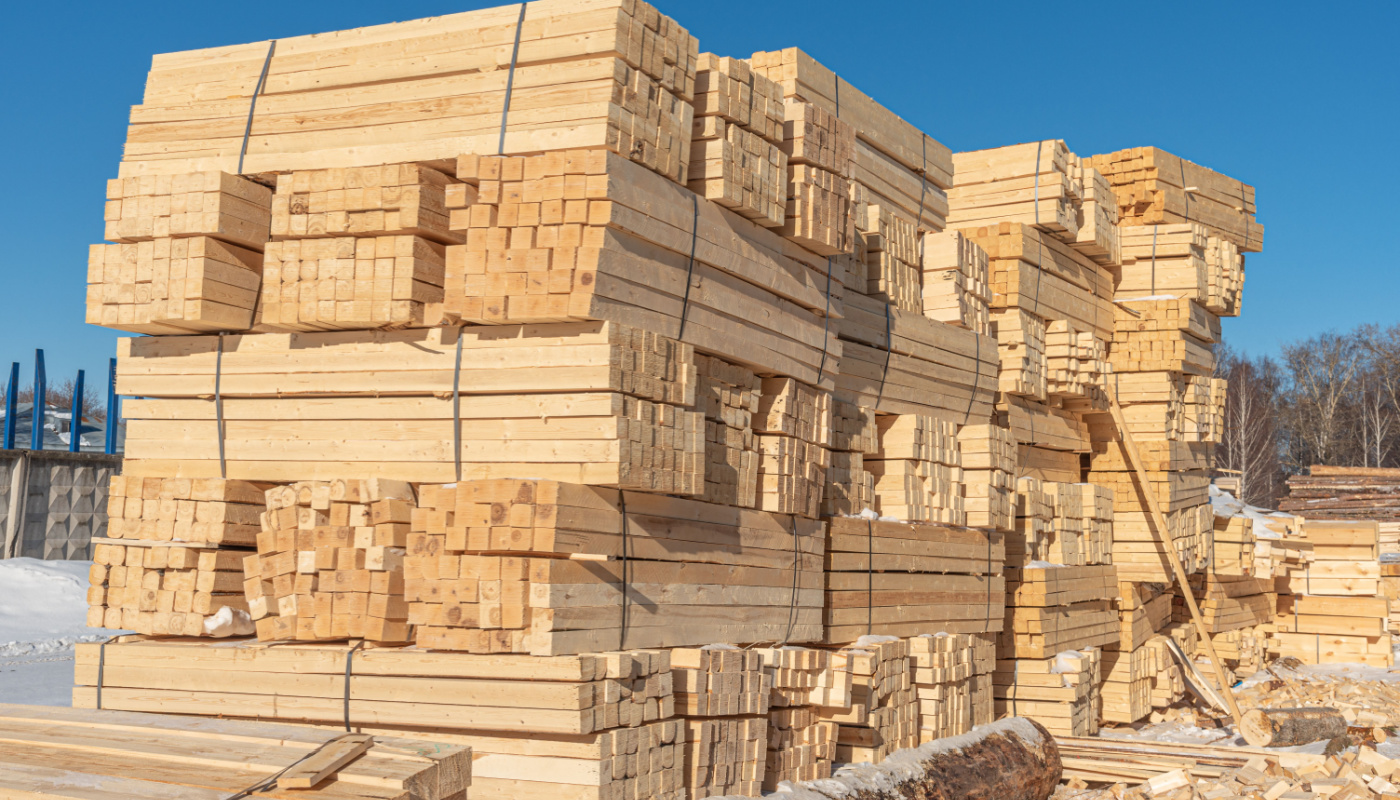 Packed timber for construction in an open area; reduce material waste concept