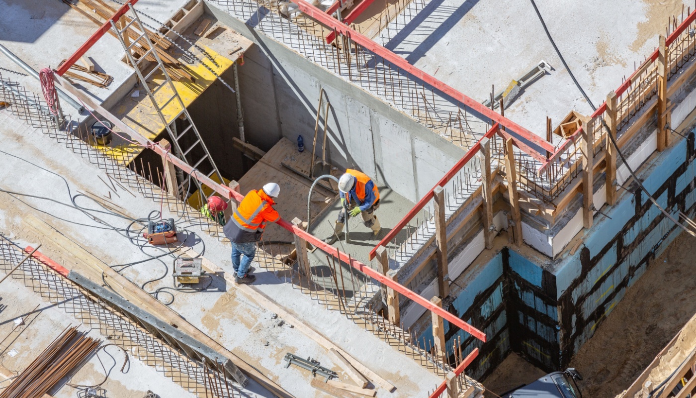 Top view of construction site; software implementation concept